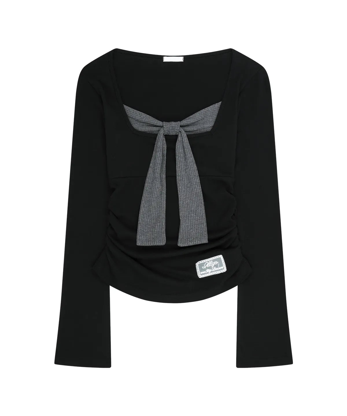 [illigo] LAYERED RIBBON TIE LONG SLEEVE_BLACK
