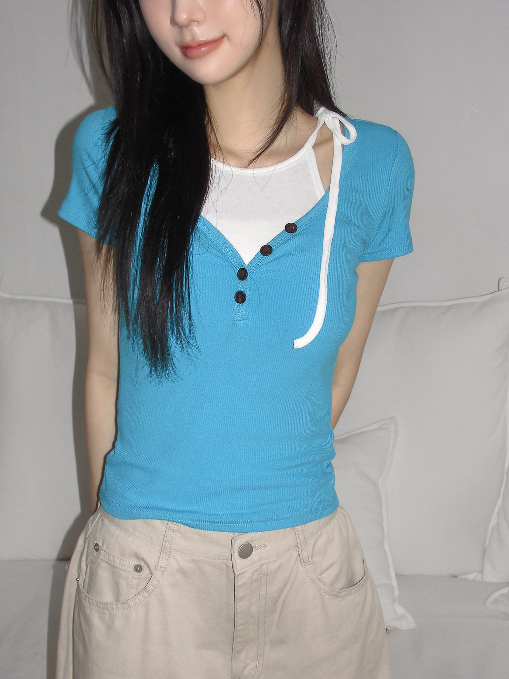 Foman Button Collar V-Neck Short Sleeve T-Shirt (4 Colors)