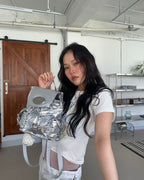 [Minnie同款🎀] lotsyou Nostalgia Chubby Backpack - Silver