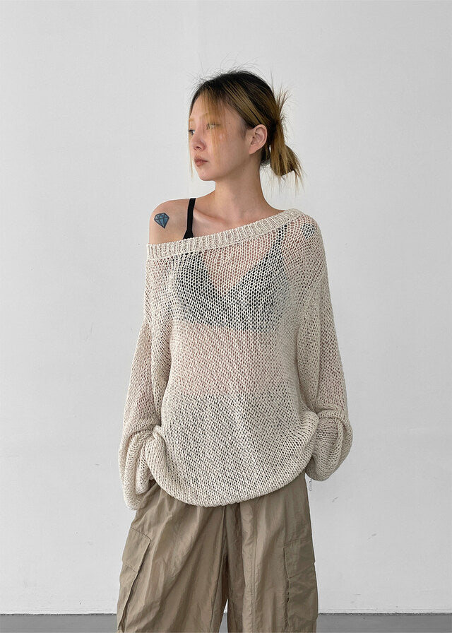 Summer Boat Neck Overfit Knit / 2colors