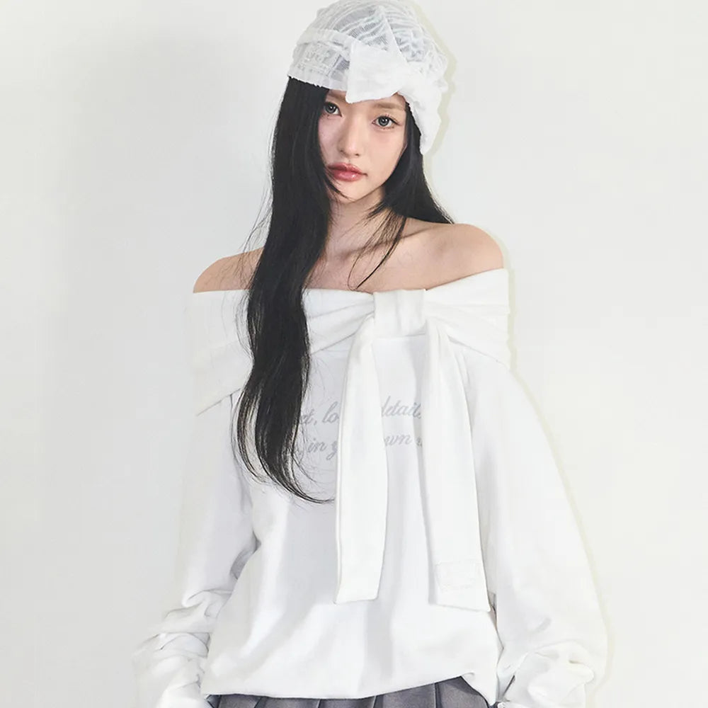 ILLIGO PURE BOW OFF SHOULDER SWEATSHIRT WHITE