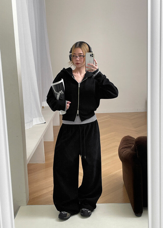 [WARM♨️] 韓國製造 Corduroy Mink Set / Black