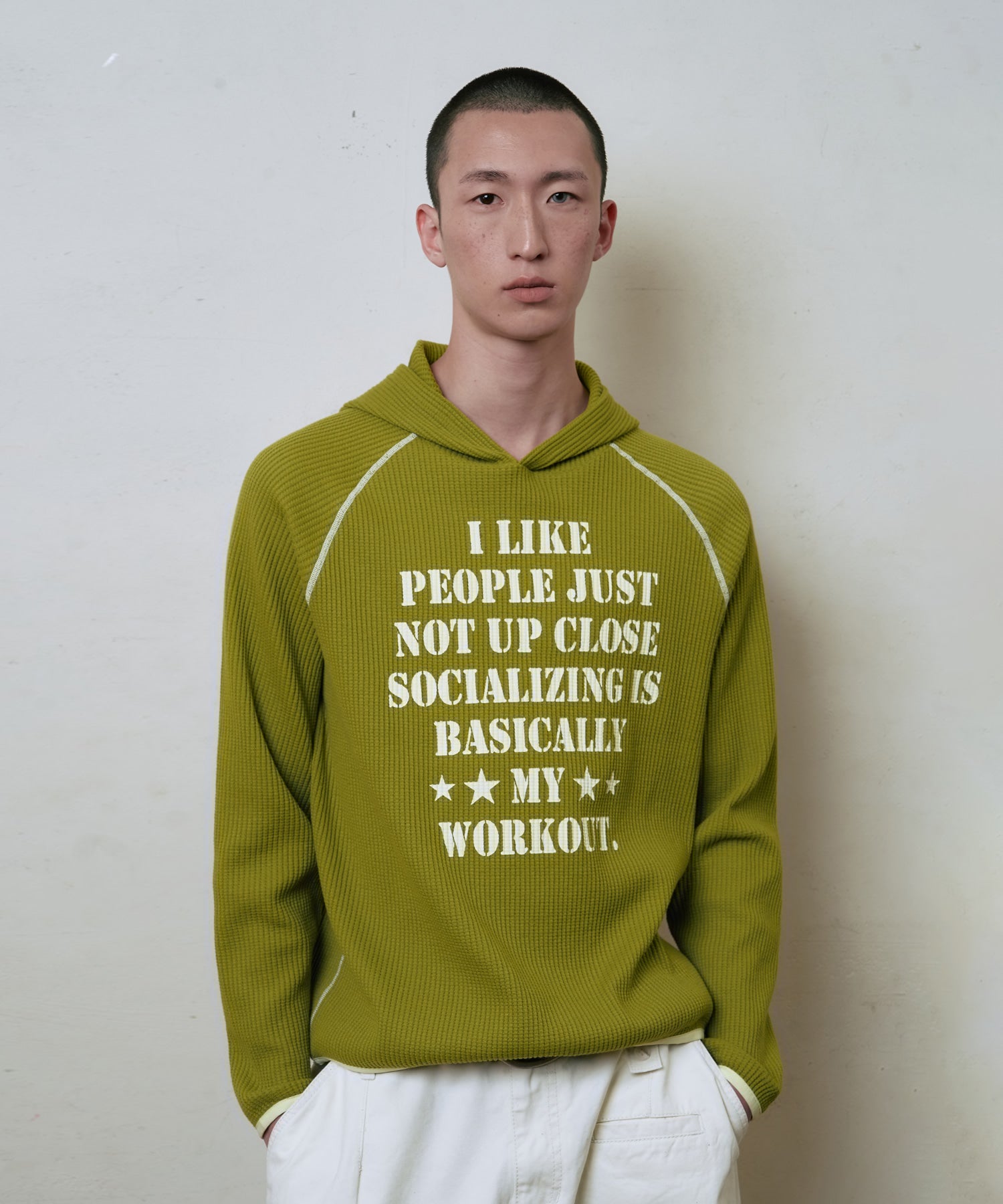 LSC SLOGAN WAFFLE HOODIE (OLIVE)