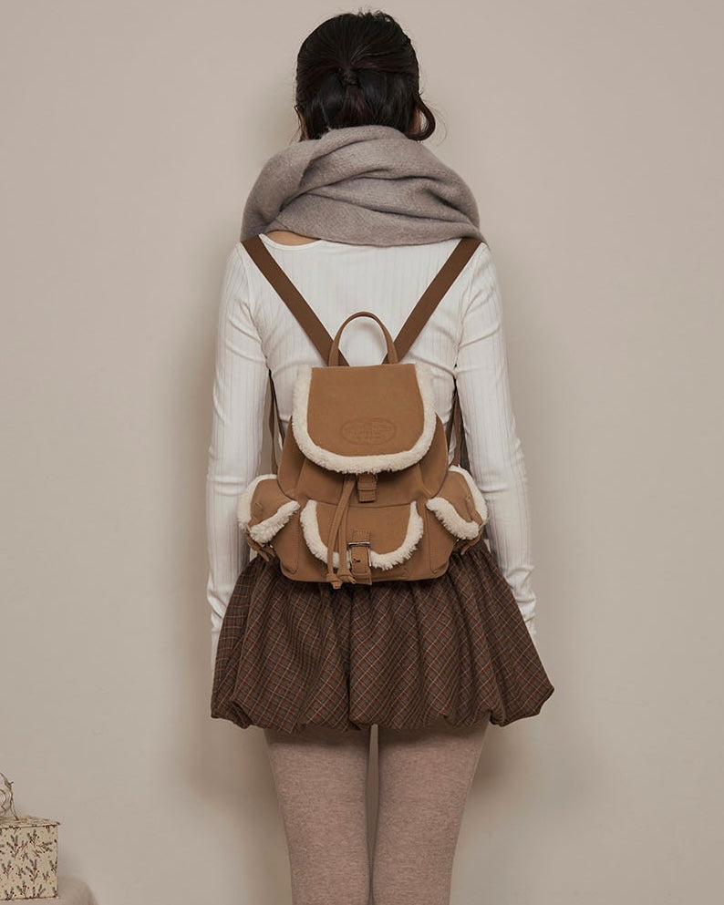 lotsyou Nostalgia Chubby Shearling Backpack / Brown