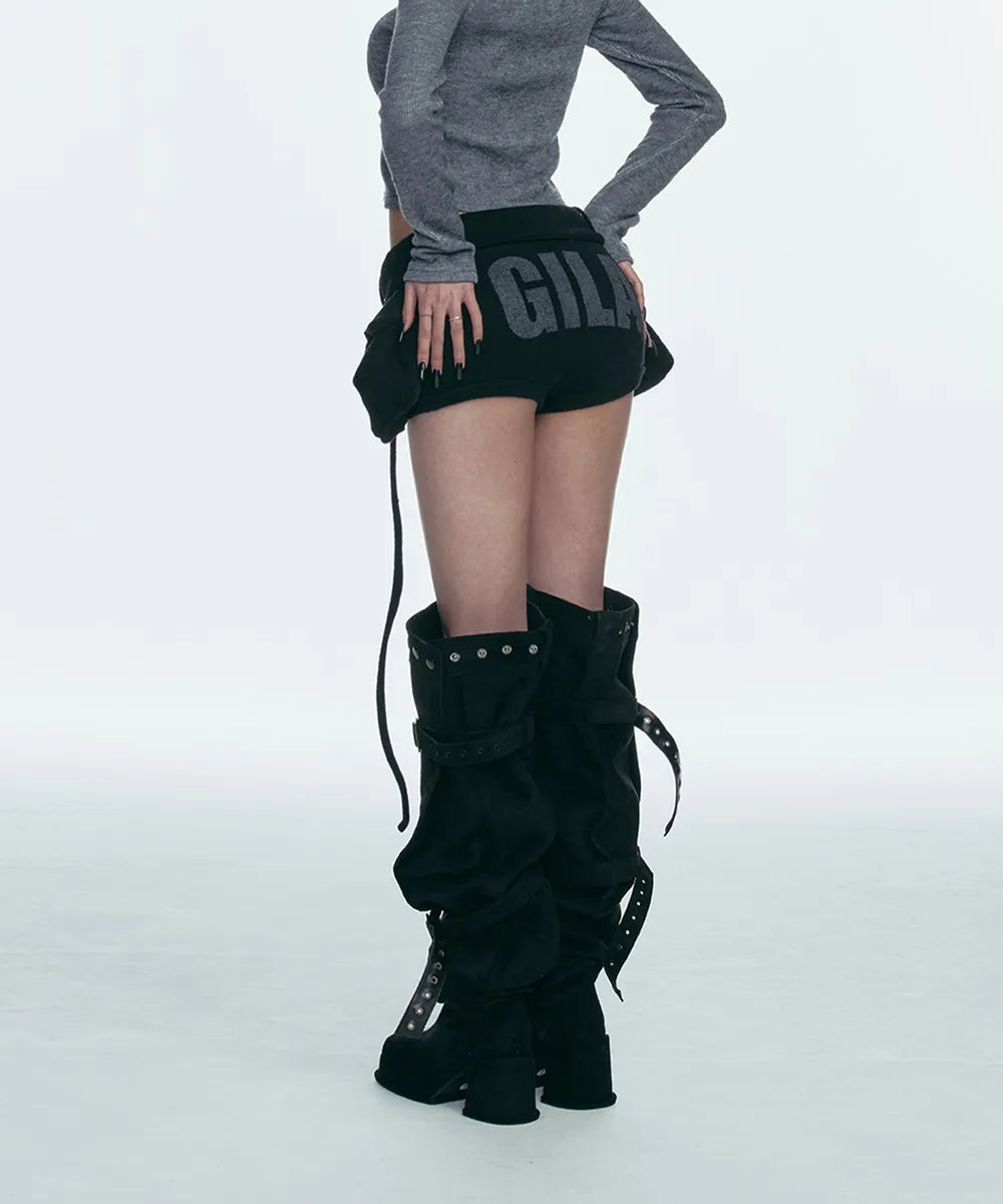 GILA ARCHIVE BOLD LOGO POCKET KNIT SHORTS_BLACK