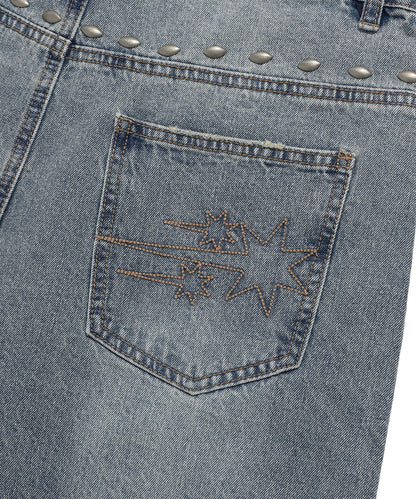 niceghostclub STUD WIDE DENIM PANTS [BLUE]