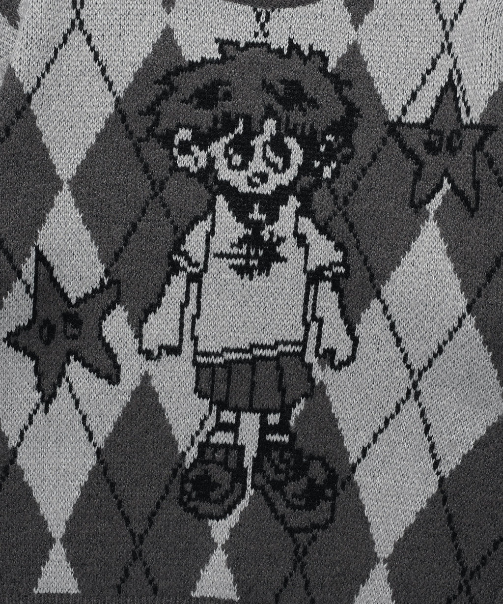 niceghostclub LITTLE GHOST ARGYLE KNIT
[CHARCOAL]