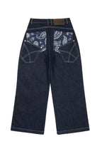 AAKAM Knee Pin-Tuck Paisley Denim Pants (Blue)