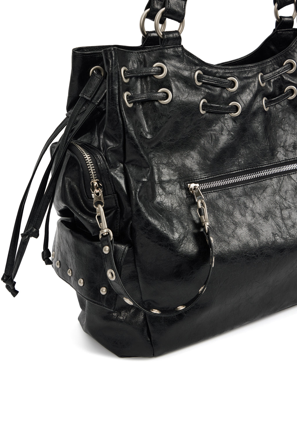 DEINET NEW STUD STRING BIG BAG IN BLACK