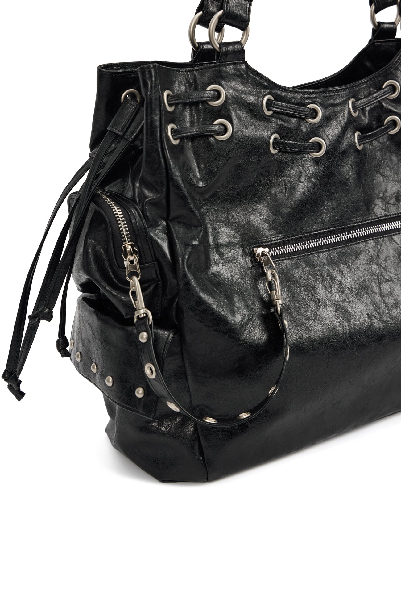 DEINET NEW STUD STRING BIG BAG IN BLACK