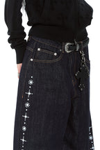AAKAM Side Rhinestone Denim Pants (Dark Blue)