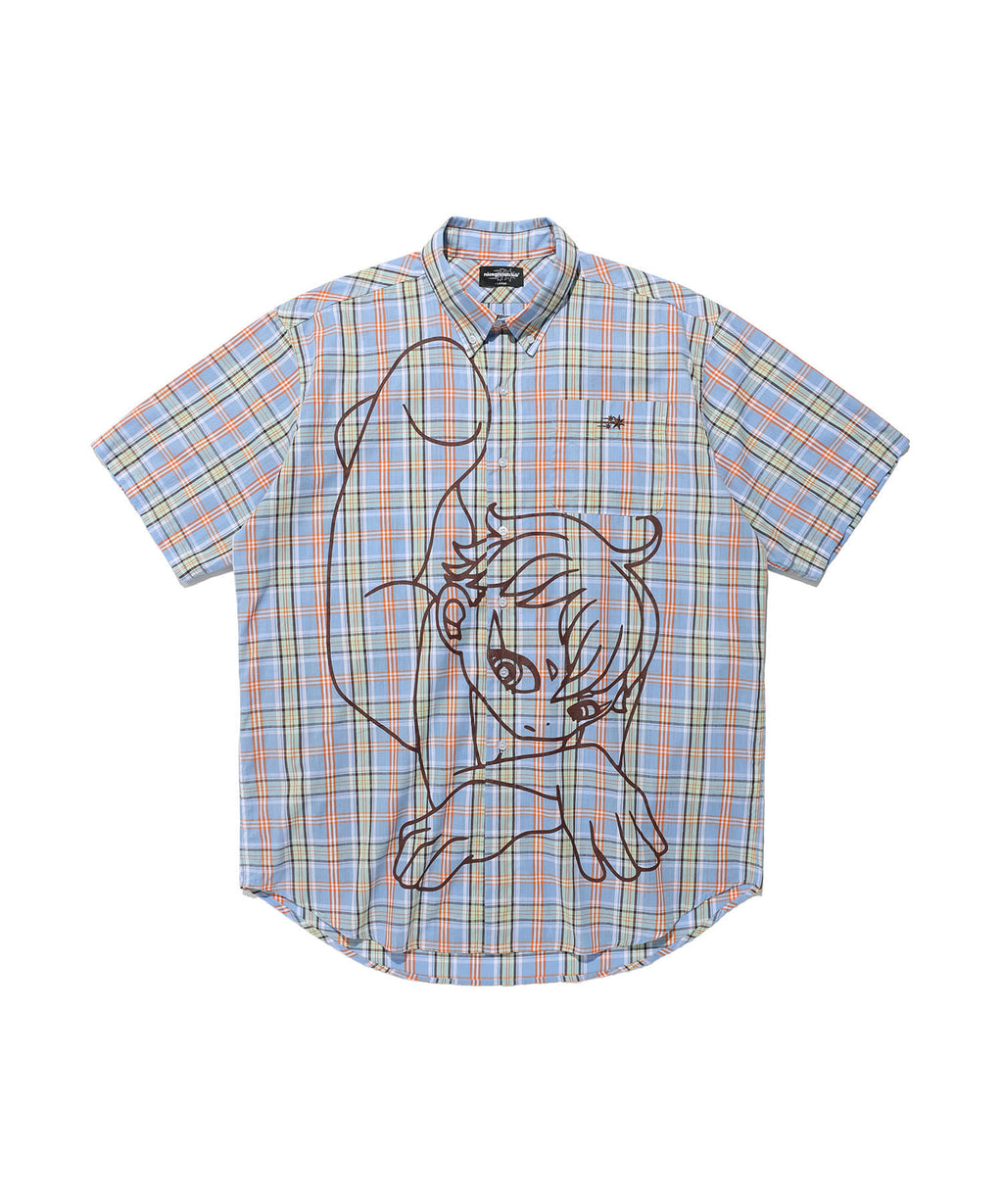 niceghostclub angel check big big half shirt [blue]