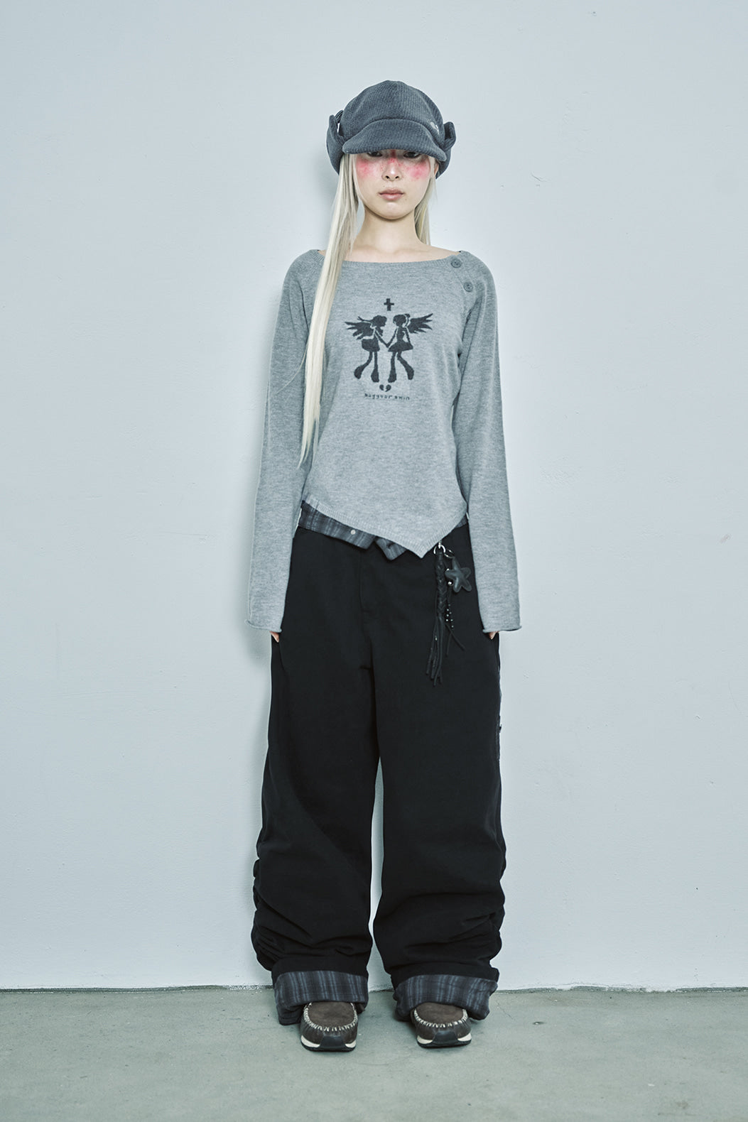 hugyourskin Fallen angel button knit top (Grey)