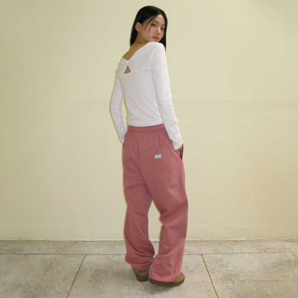 RONRON BACK HEART STITCH POCKET SWEAT JOGGER PANTS / DUSTY PINK