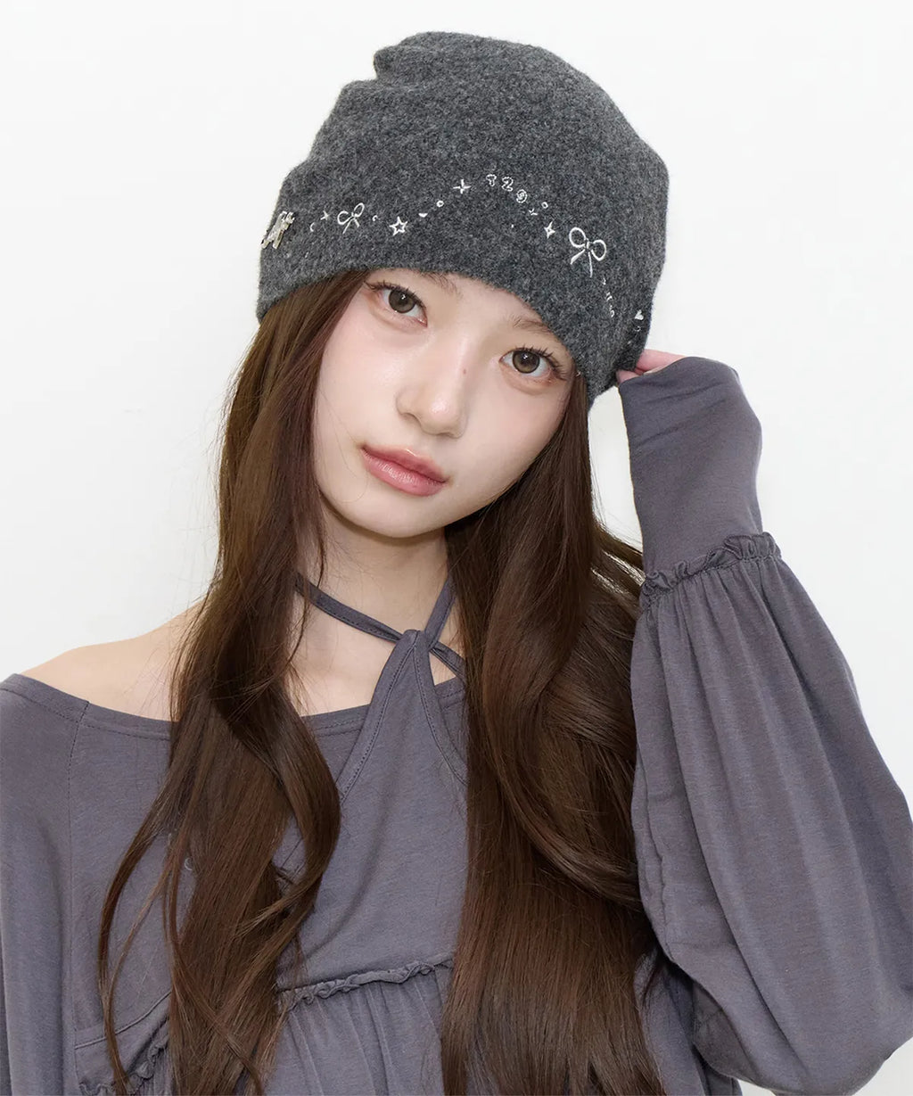 [illigo] DRAWING EMBROIDERY BEANIE_CHARCOAL