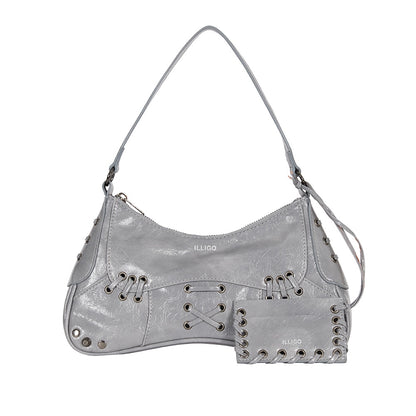 ILLIGO Eyelet Stud Shoulder Bag / grey