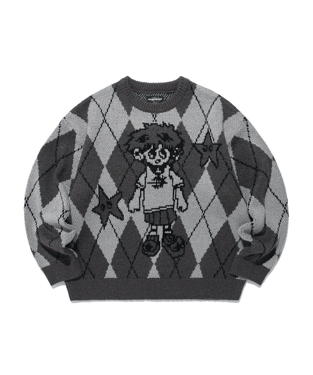 niceghostclub LITTLE GHOST ARGYLE KNIT
[CHARCOAL]