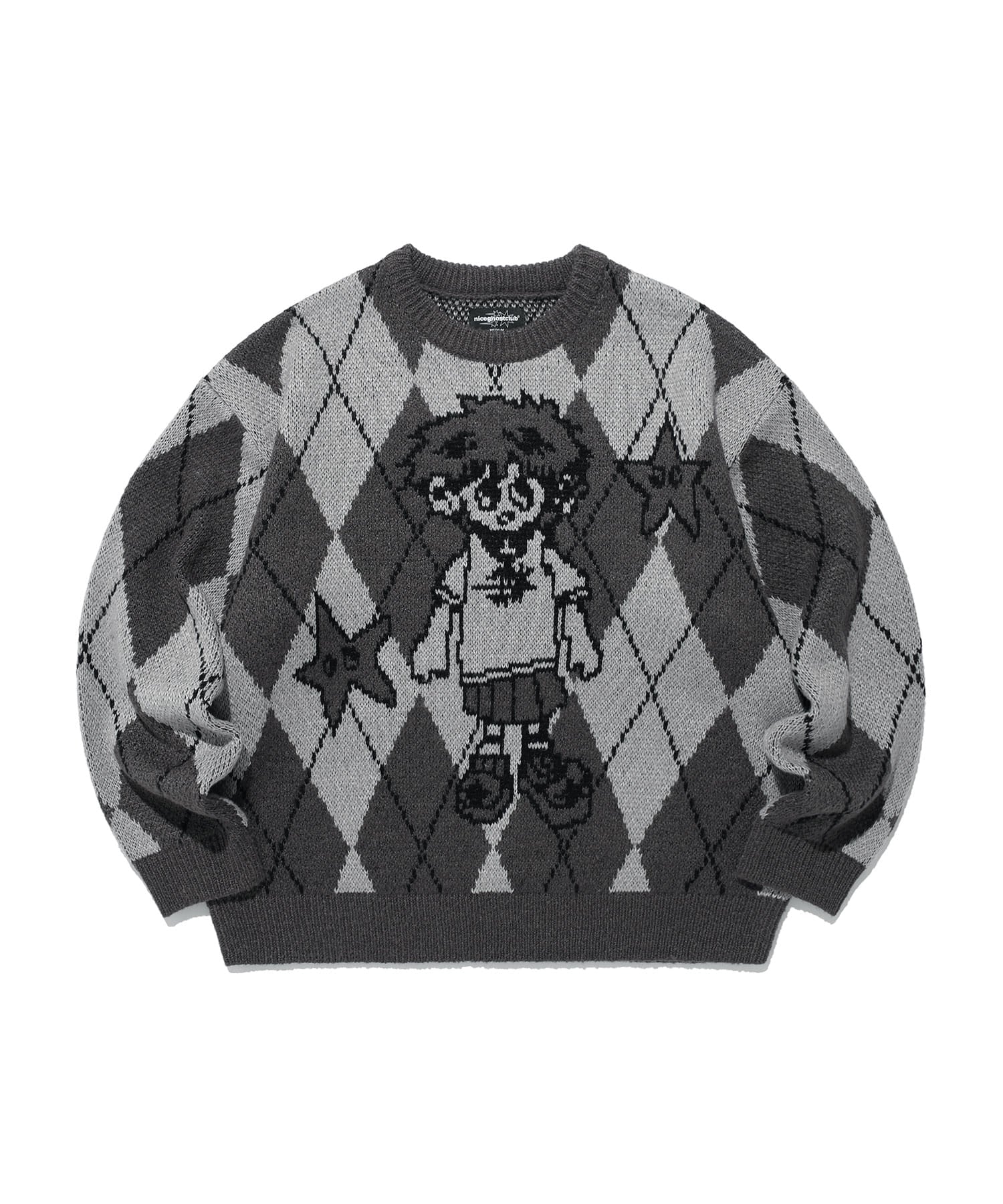 niceghostclub LITTLE GHOST ARGYLE KNIT
[CHARCOAL]