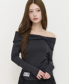 [illigo] BOW OFF SHOULDER LONG SLEEVE_BLACK