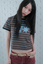 niceghostclub stripe 3star basic ringer tee [brown]