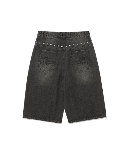 niceghostclub STUD DENIM BERMUDA SHORTS [BLACK]