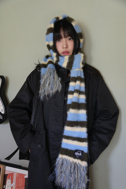 IUGA Striped Hairy Bold Muffler (Sky Blue)