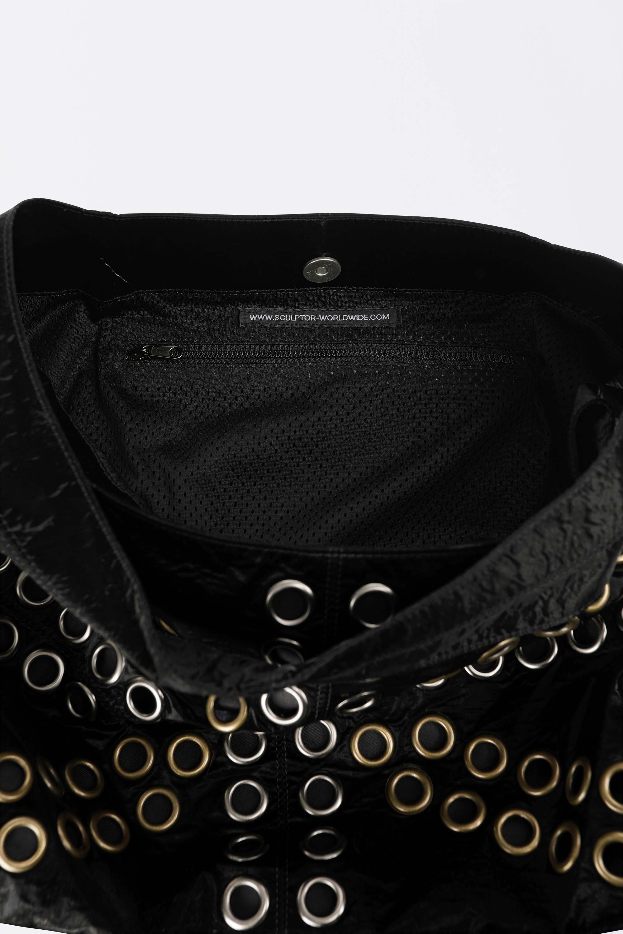 Sculptor Stud Metallic Hobo Bag Black