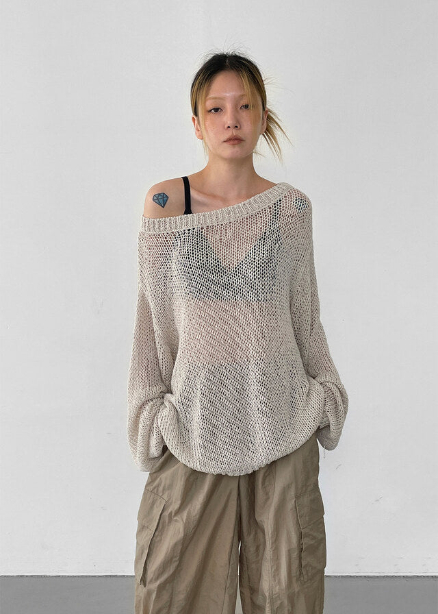 Summer Boat Neck Overfit Knit / 2colors