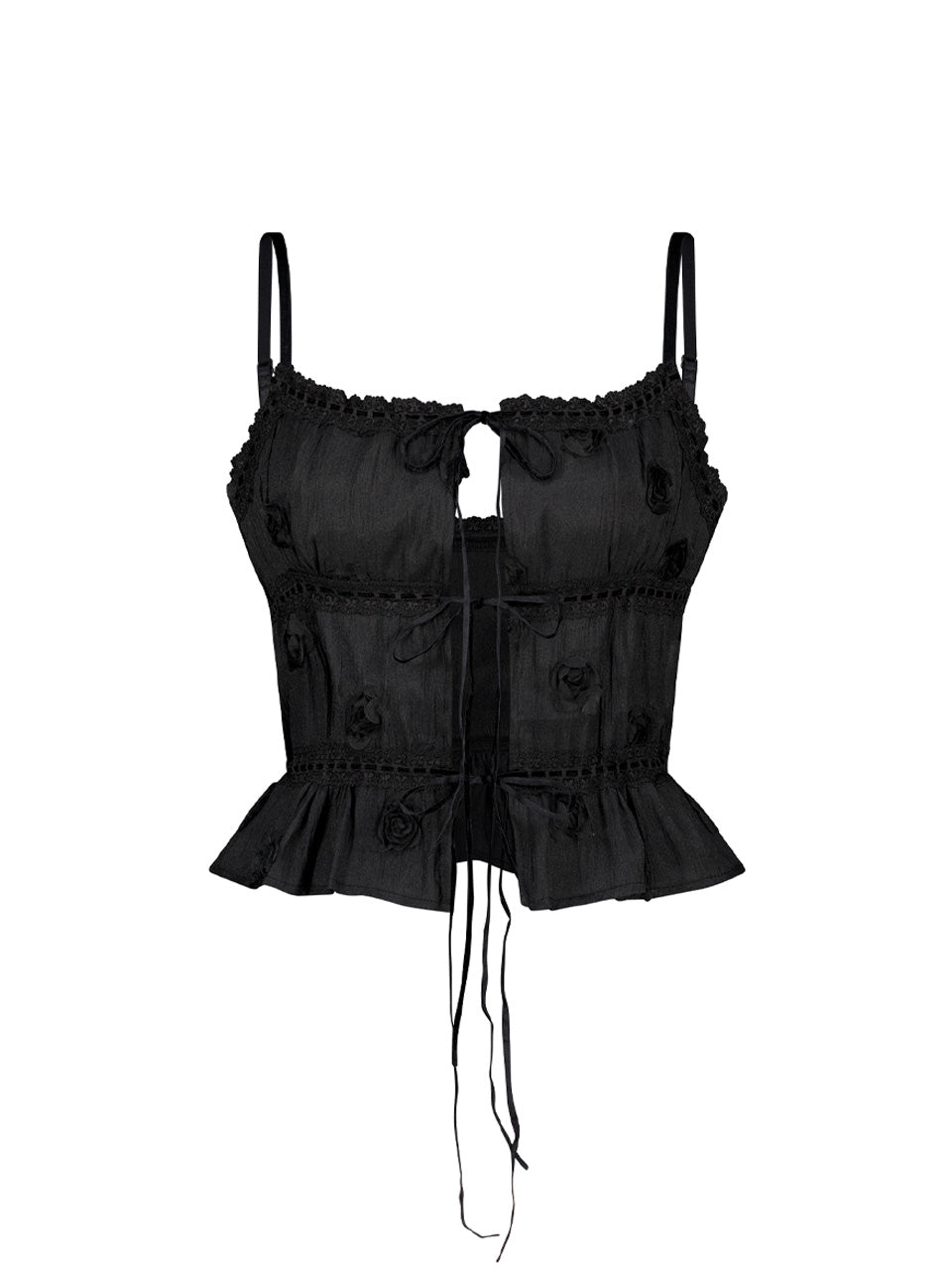 [asif calie] CORSAGE LACE SLEEVELESS BLOUSE BLACK