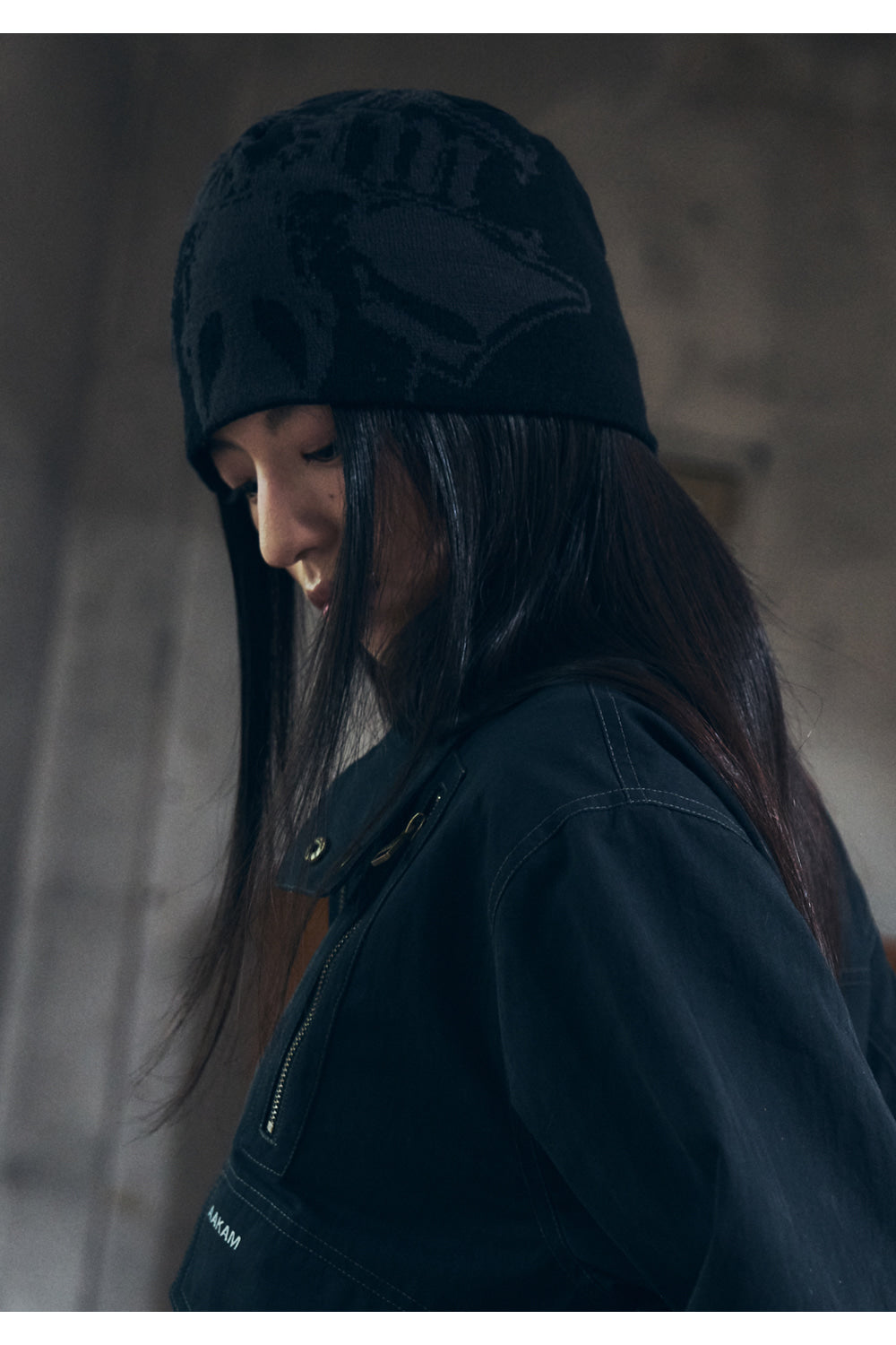 AAKAM Vintage Graphic Jacquard Beanie (Black)