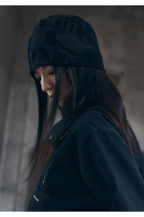 AAKAM Vintage Graphic Jacquard Beanie (Black)