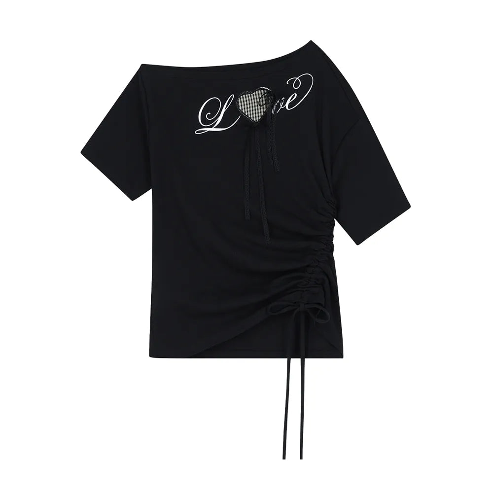 Illigo LOVE ONE SHOULDER OVERFIT T-SHIRT - Black