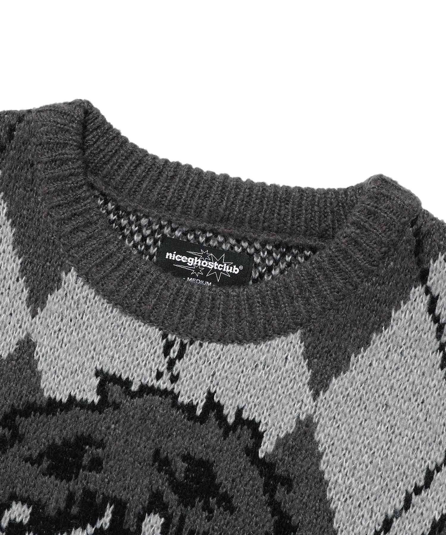 niceghostclub LITTLE GHOST ARGYLE KNIT
[CHARCOAL]