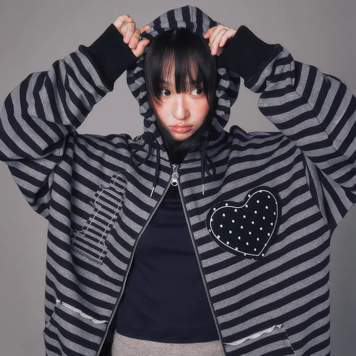 I LOVE APPLIQUÉ HOOD ZIP-UP_CHARCOAL