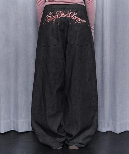 NASTY FANCY CLUB FRONT PINTUCK WIDE DENIM PANTS / BLACK