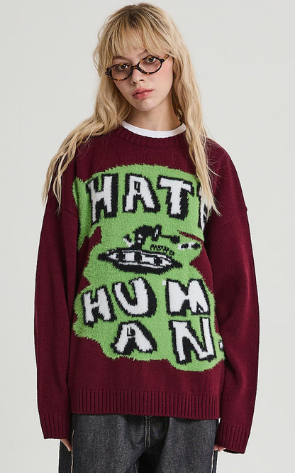 HOODHOOD I Hate Human Knit / burgundy