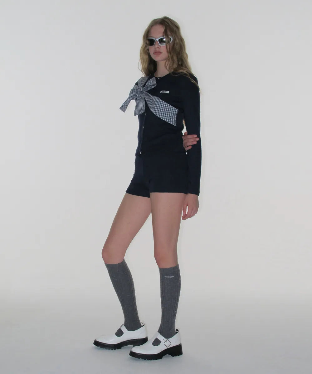 Ribbon Tie Knit Cardigan - Navy