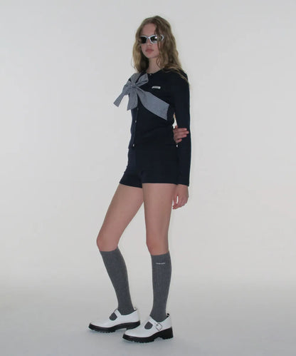 Ribbon Tie Knit Cardigan - Navy