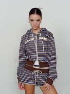 CALIE BABE STRIPE HOOD ZIP UP BROWN
