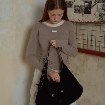 LETERIE SUEDE BUCKLE REVERSIBLE SHOULDER BAG_3COLORS