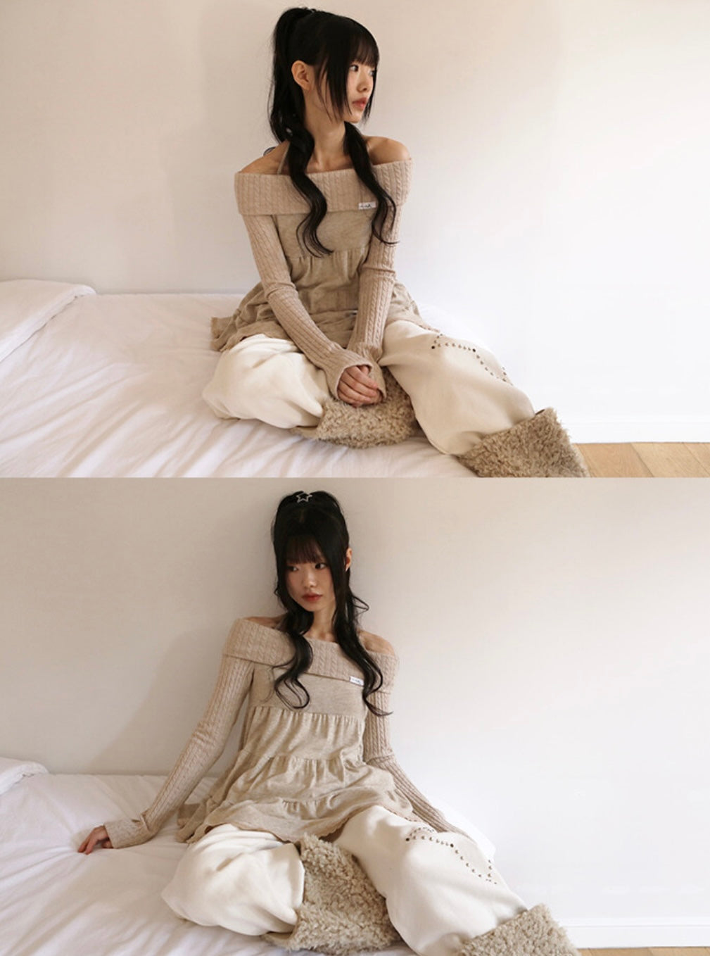 nofficialnoffice CANCAN OFF SHOULDER TOP BEIGE