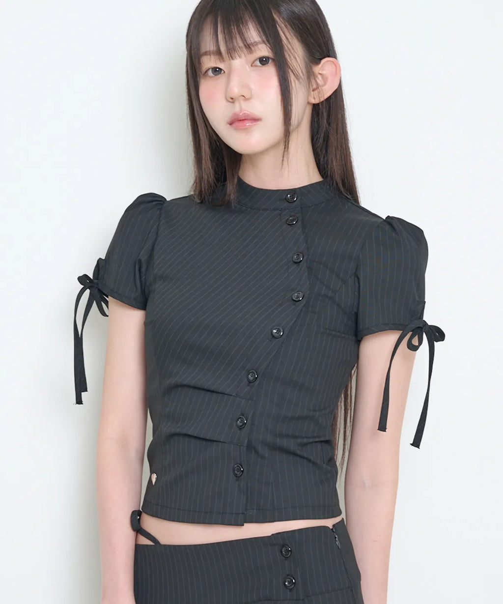 [illigo] BUTTON COLLAR TOP_BLACK