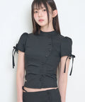 [illigo] BUTTON COLLAR TOP_BLACK