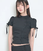 [illigo] BUTTON COLLAR TOP_BLACK