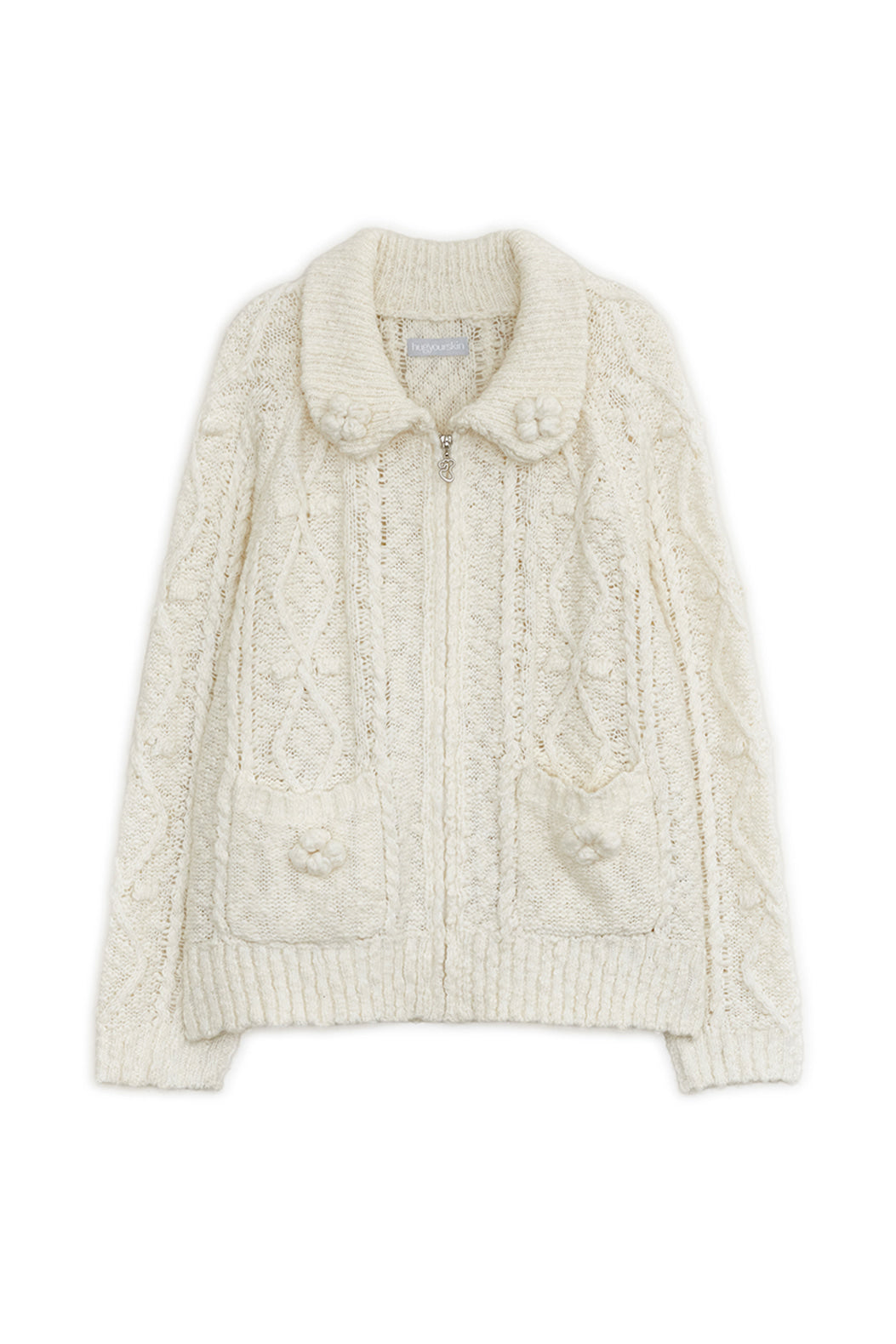 hugyourskin Popcorn knit zip-up (Butter)