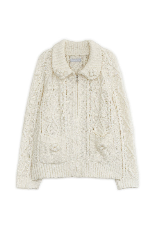 hugyourskin Popcorn knit zip-up (Butter)