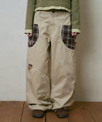 LSC CHECK PATCH WIDE COTTON PANT (BEIGE)
