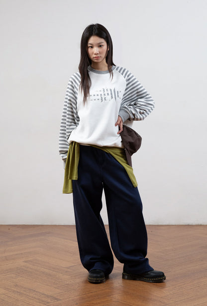 STRIPE 3STAR RAGLAN SWEATSHIRTS [WHITE]