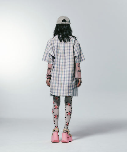 niceghostclub angel check big big half shirt [pink]