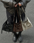 DEINET STUD BELTED MINI BUCKET BAG - 3COLORS